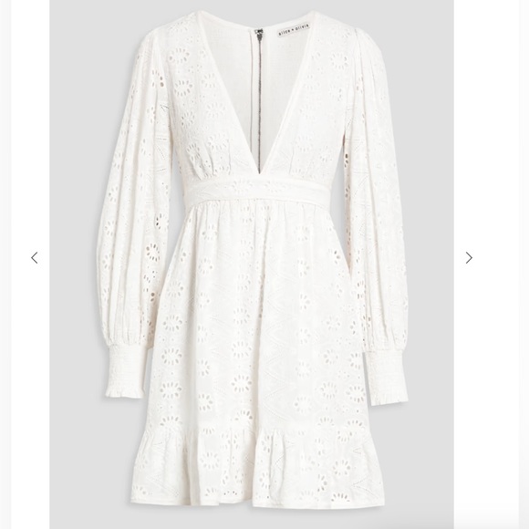 Alice + Olivia Marita Shirred Broderie Anglaise Lace Mini Dress White - Picture 1 of 3
